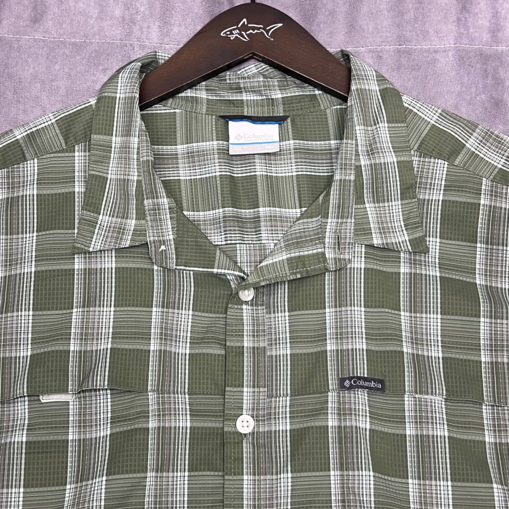 Columbia Shirt Mens XXL Green Plaid Short Sleeve Excellent Ventilated XM0447